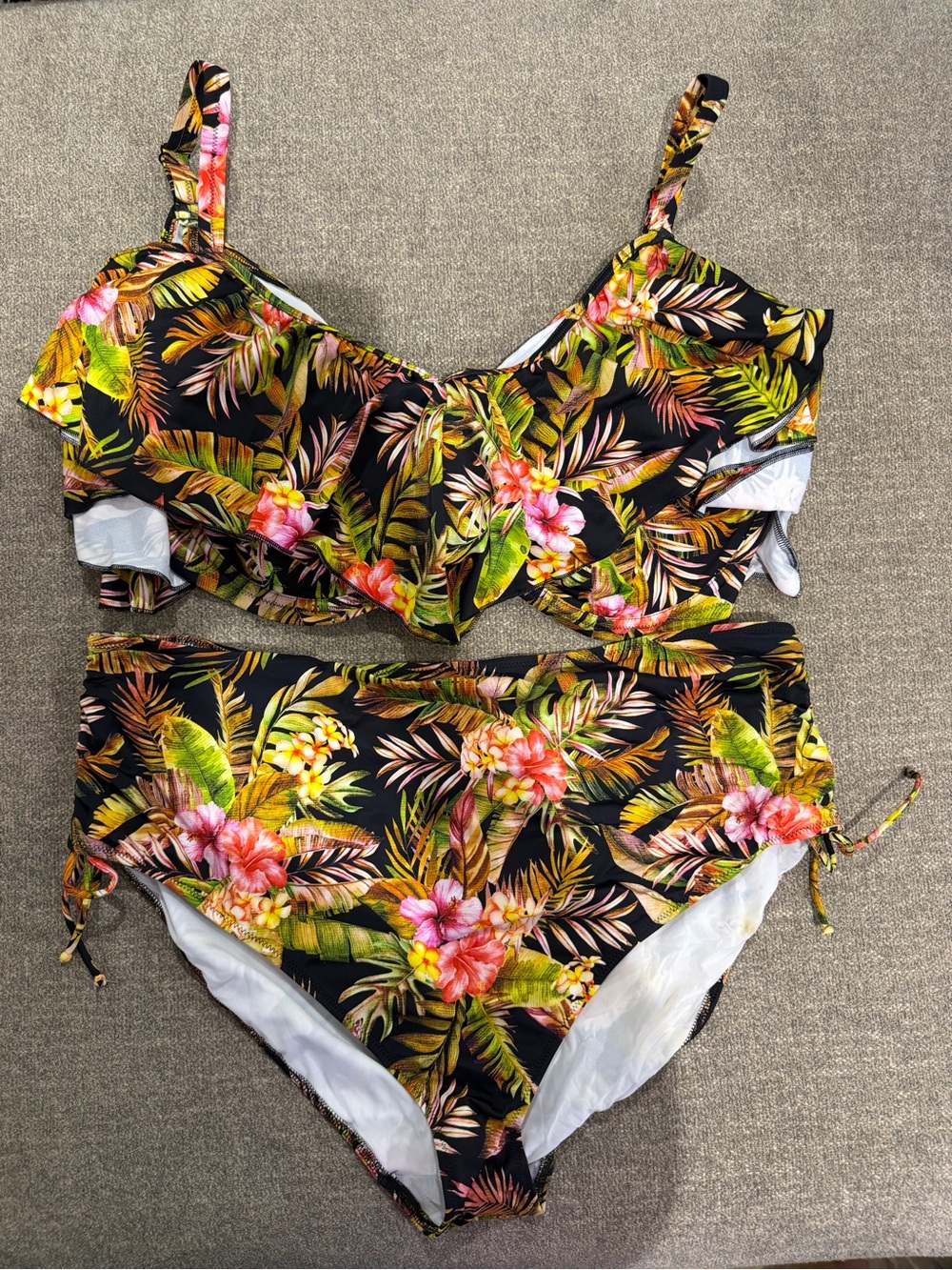 Elomi Kids Tropical Floral Two-Piece Swim Set - Black with Pink & Green